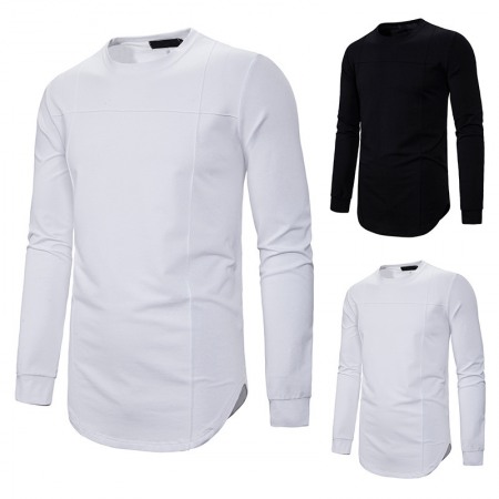 Round Neck Long T-Shirt Men's Loose Dark Trendy Long-Sleeved T-Shirt